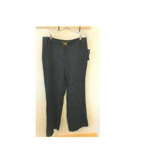 Women's CHAPS Lined Dress Pants Navy Blue 100% Linen W/ Gold Buckle Size 12 $79